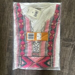 Lucky Brand Pink and White Embroidered Top 3X NWT